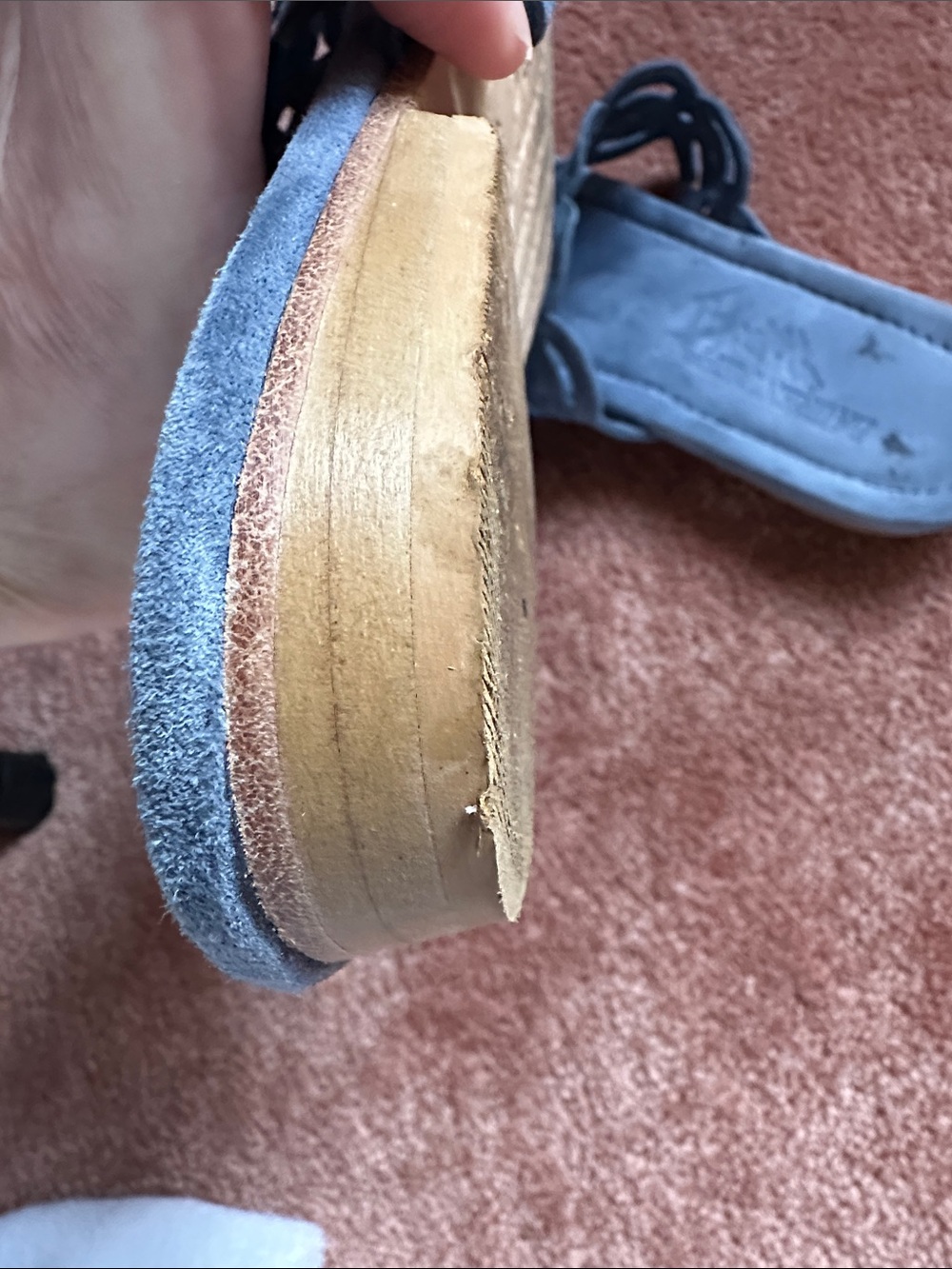 Laurent Effel Blue Suede Thong Sandals, Cutout Strap Slip On - Picture 13 of 13